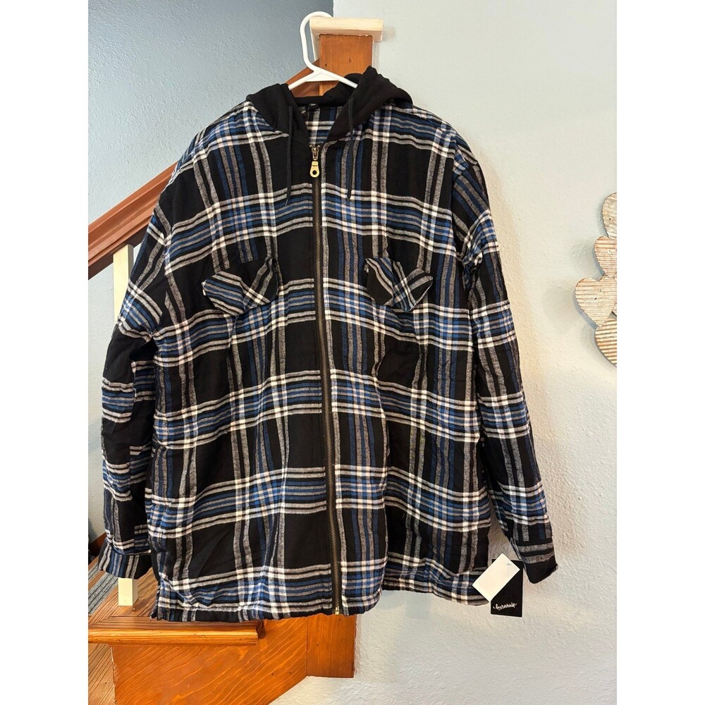 Burnside Sherpa lined plaid flannel zip hooded jacket grunge nwt 2xl skater